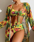 Stacie | Women's 3-Piece Floral Bikini Set with Mesh Cover-Up
