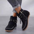 Kaia | Women's Suede Fringe Ankle Boots with Buckle & Side Zipper