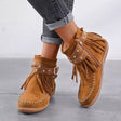 Kaia | Women's Suede Fringe Ankle Boots with Buckle & Side Zipper