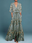 Carla | Women's Floral Embroidered V-Neck Maxi Dress