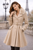 Women’s Belted Faux Fur Collar Coat