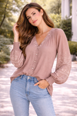 Women’s Embroidered Long Sleeve Button Shirt