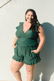Summer | Women's V-Neck Swim Romper with Built-In Bra and Ruffle Shorts