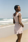 Summer | Women's V-Neck Swim Romper with Built-In Bra and Ruffle Shorts