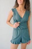 Summer | Women's V-Neck Swim Romper with Built-In Bra and Ruffle Shorts